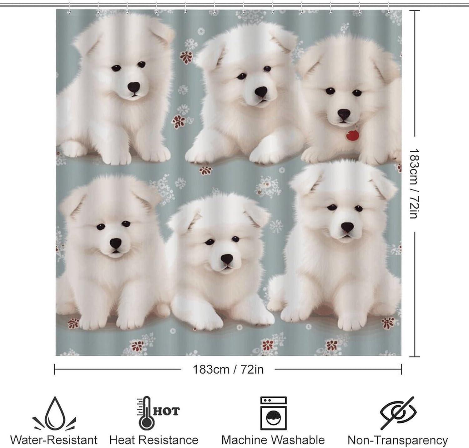 Little White Dogs Pattern Bath Rug Set 4 Piece,Bathroom Accessories Set-Toilet Rugs U Shaped,Toilet Lid Cover,Shower Curtain and Rugs,Ultra Soft, Absorbent,Home Decor