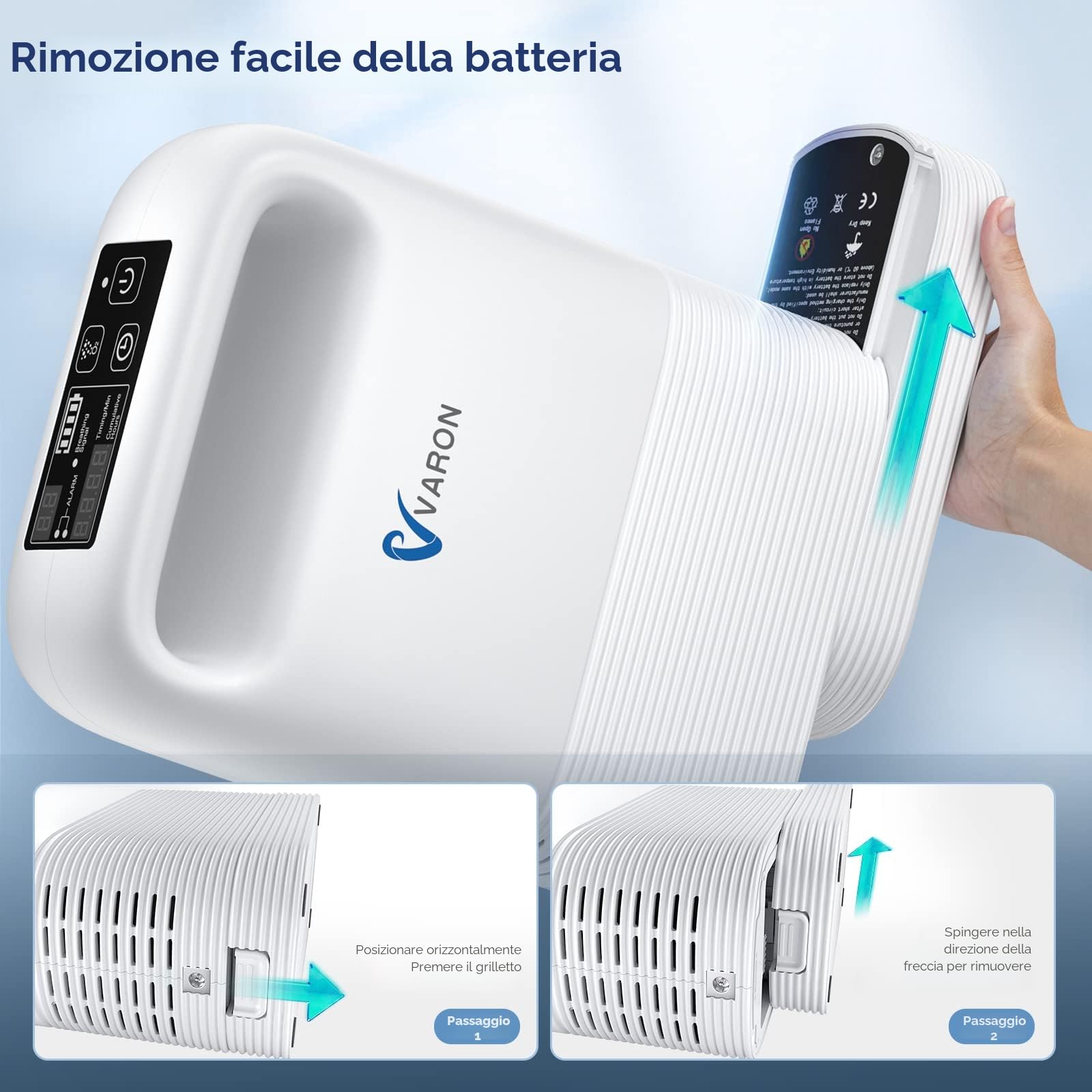 Concentratore di ossigeno portatile, concentratore di ossigeno mobile, 1-5 l/min, concentrazione del 93%, concentrazione di ossigeno, per viaggi e viaggi (con grande batteria rimovibile)