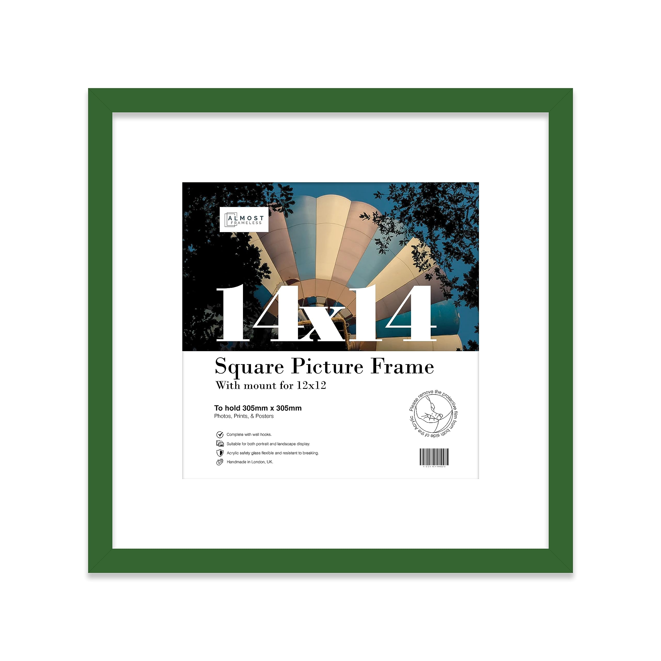 14x14 Green Picture Frame with Mount for 12x12 Photos, Prints - Modern Square Wall Frame, 1 Pack