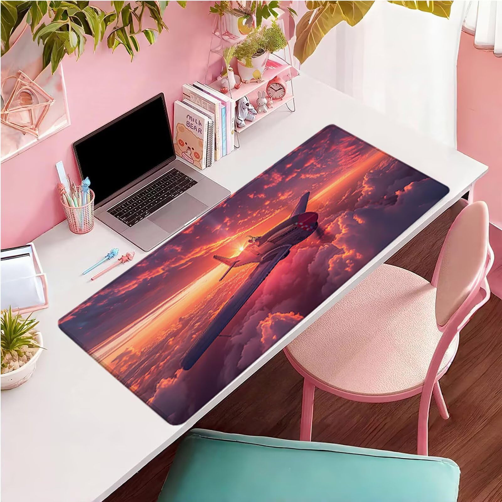 Tappetino Mouse XXL 1200x600x3mm, Tappetino mouse Rosa, Gaming Mouse Pad Migliora Precisione e Velocità, Mousepad con Base in Gomma Antiscivolo, Accessori Scrivania e Accessori Gaming, Aereo U-3385
