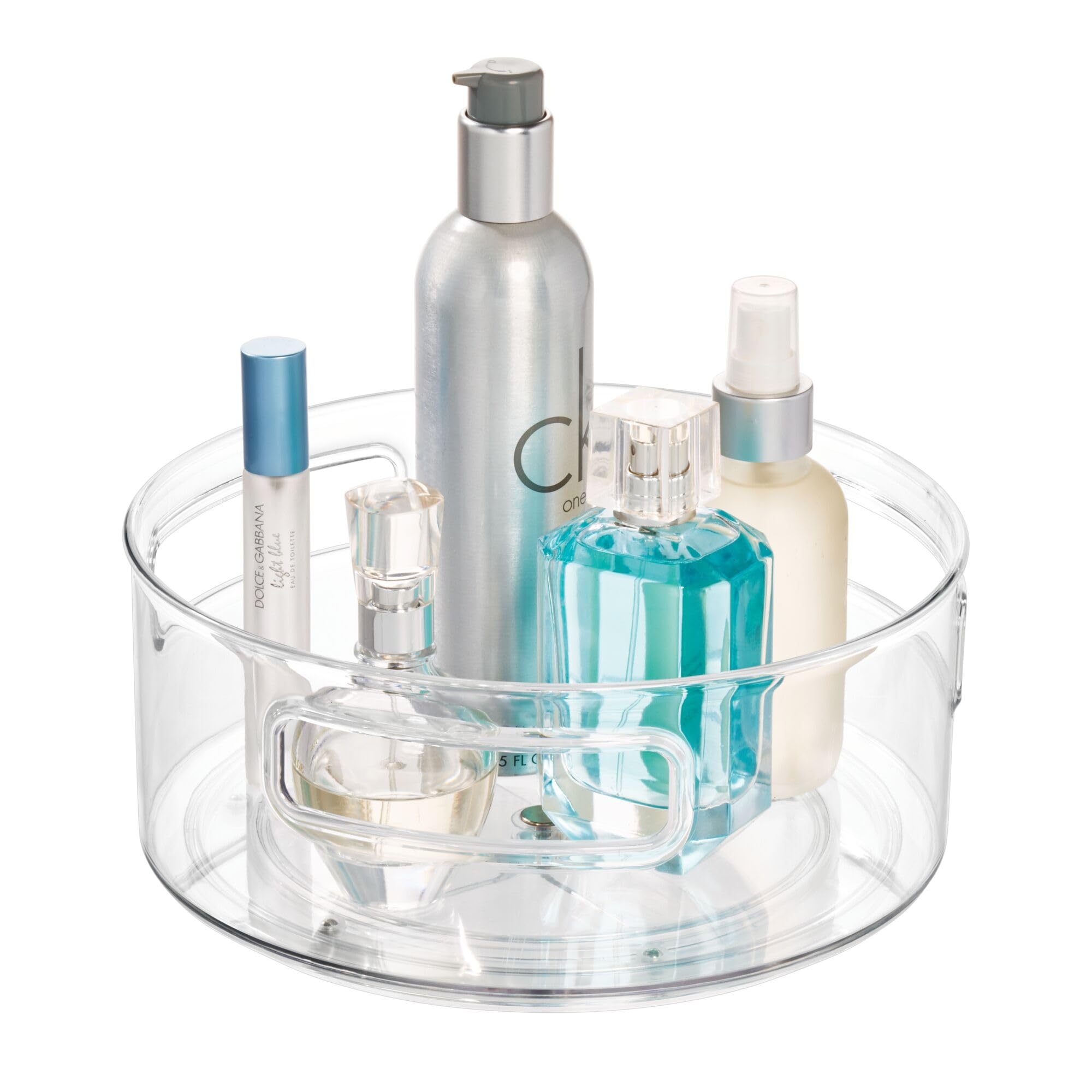 iDesign 9-Inch Plastic Lazy Susan Organizer with Handles - Clarity Collection – Clear