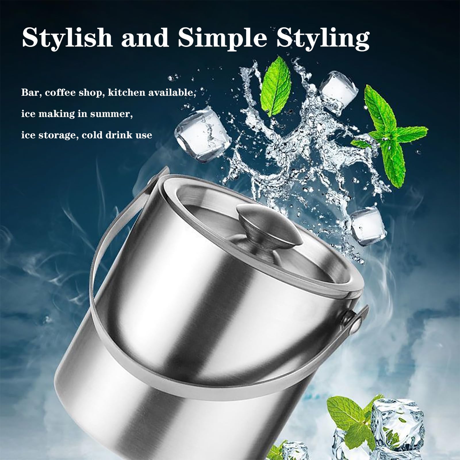 Adima Cubos De Hielo De Acero Inoxidable, Cubos De Hielo Con Doble Capa De Aislamiento TéRmico, Filtros Y Pinzas De Hielo, Muy Adecuados Para Clubes De Bares (3l),3L