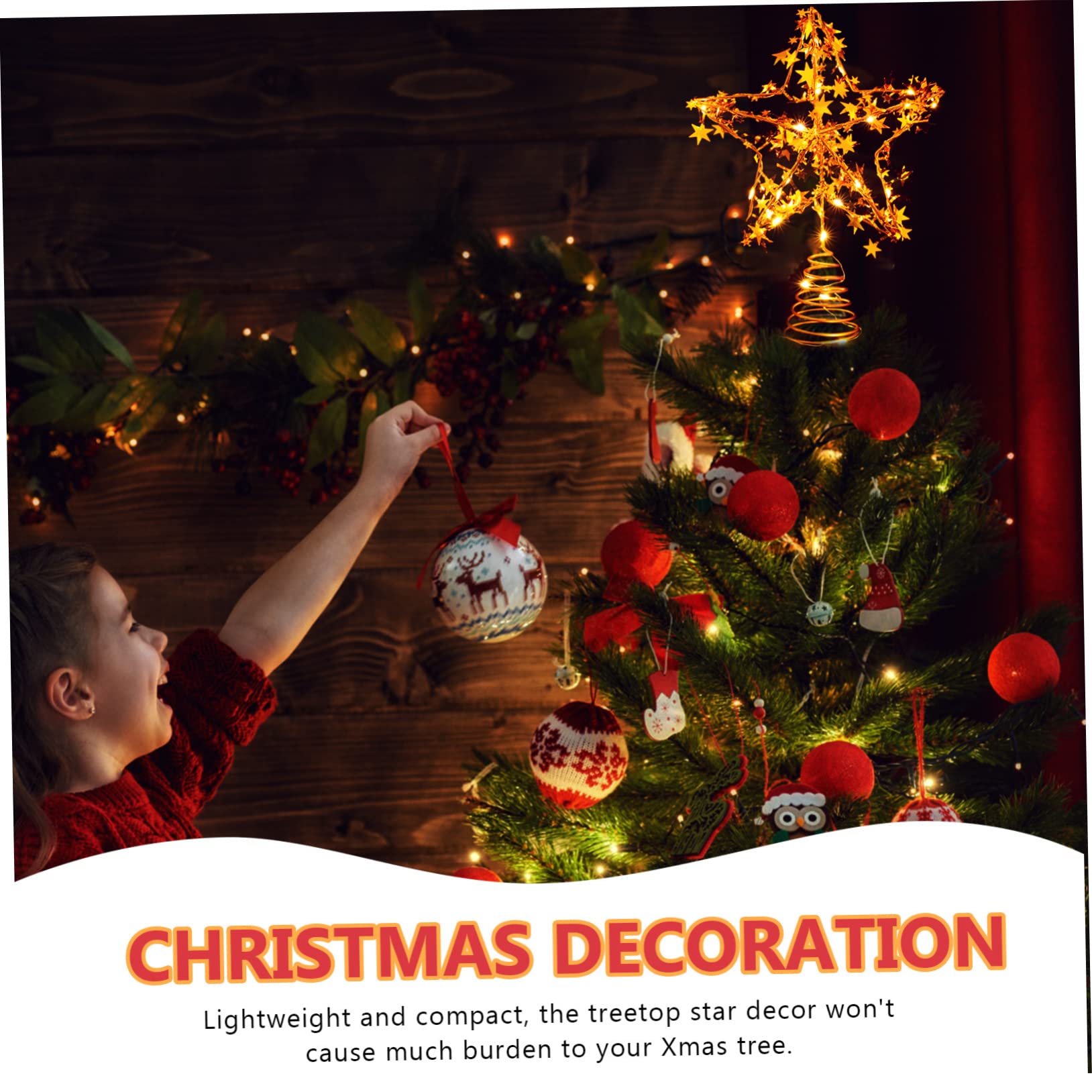 MAGICLULU 4 Piezas Estrella de la Copa del árbol Puerta Dorado Oro Ornamento Guirnalda Christmas Tree Xmas Tree decoración Topper de árbol con luz LED Adorno de Estrella Planchar Golden
