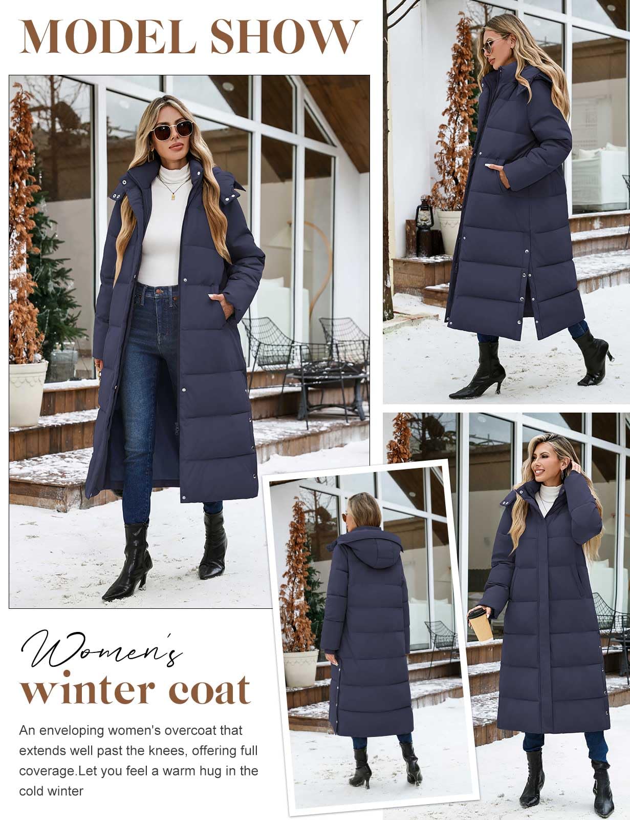 CMTOP Cappotto Donna Invernale Extra Lungo Giubbotto Imbottito in Cotone Caldo Trapuntato Cappotti con Cappuccio Elegante Casual Giacca Outdoor Piumino con Zip e Tasche