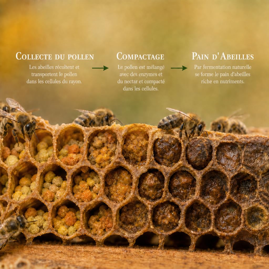 2nd1 Pain d'abeille Perga, Pollen Fermenté par Apiculteur en Lettonie, 250g | Source de vitamines, minéraux et acides aminés. Goût prononcé, légèrement amer – idéal dans muesli ou yaourt, pas seul.