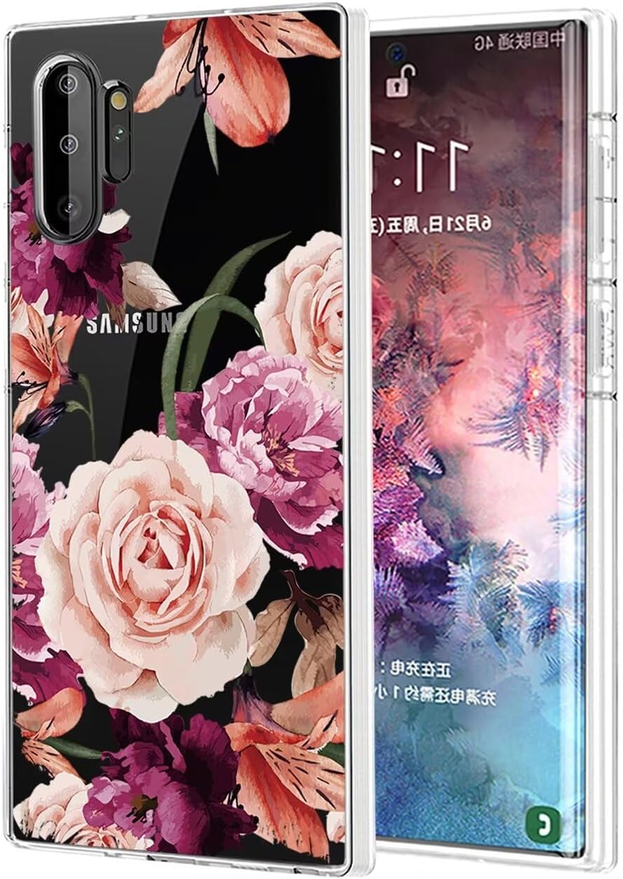 Galaxy Note 10 Plus Case Samsung Note 10+ 5G SM-N975F Girl Slim Shockproof Clear Floral Pattern Soft Flexible TPU Protective Cover for Samsung Galaxy Note 10+ Purple Flower