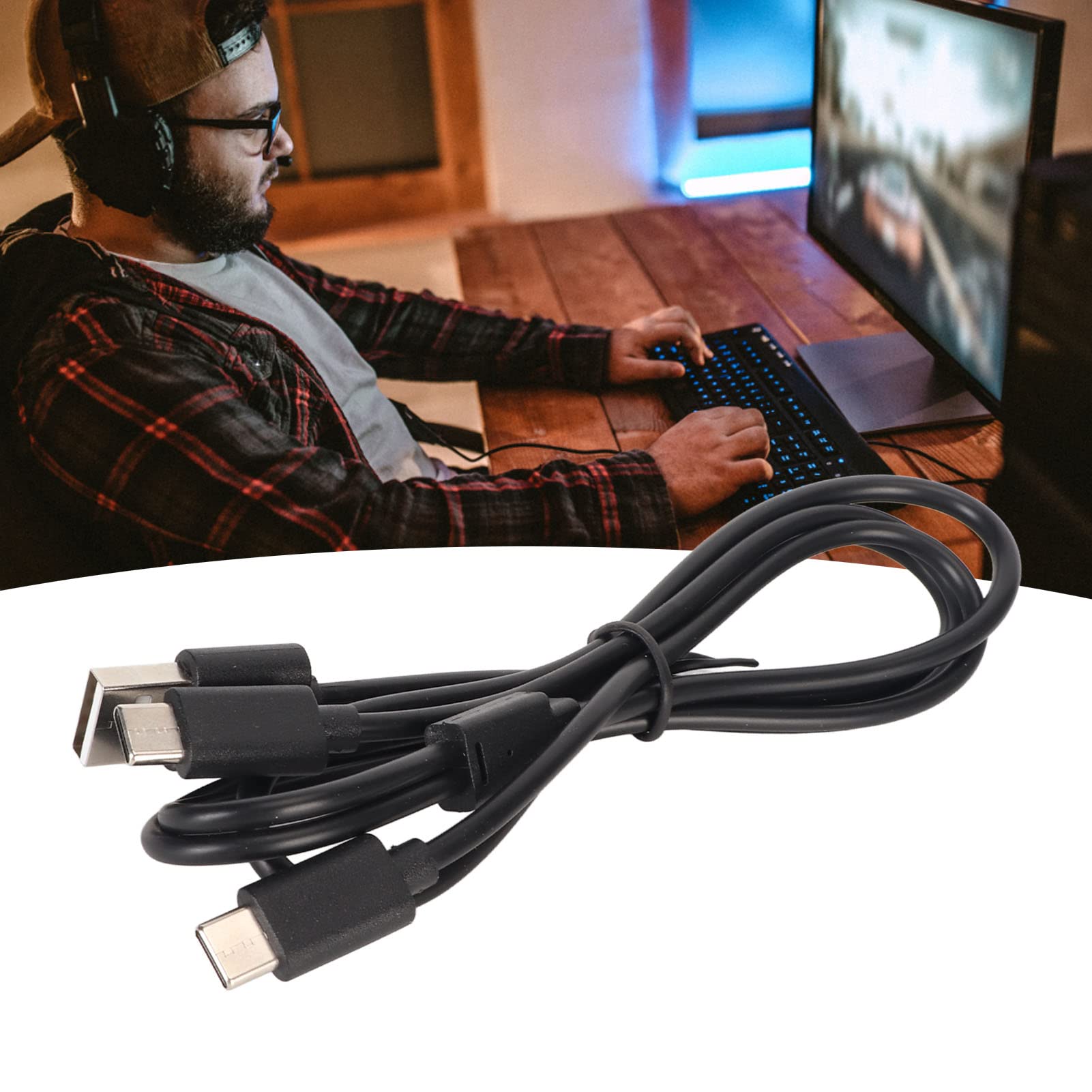 Cable de Carga Divisor Tipo C de Puerto Dual, Cable de Carga Multi USB C 2 en 1 para PS VR2 para para Switch, para Switch OLED, 2.8 Pies