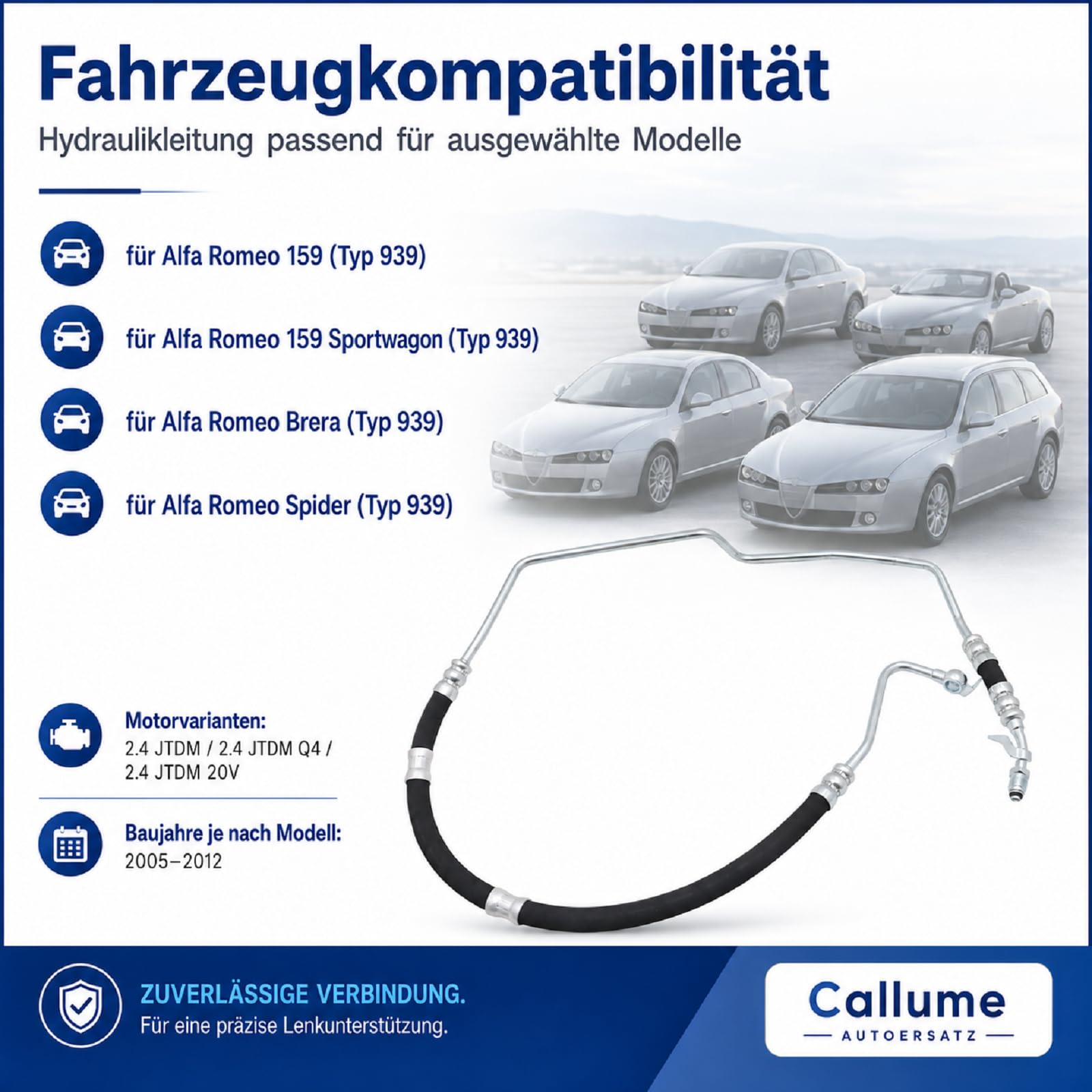 Servolenkungsschlauch Kompatibel mit Alfa Romeo 159 Typ 939 1.9 JTDM 16V 2006-2011 Hydraulikleitung 50501762
