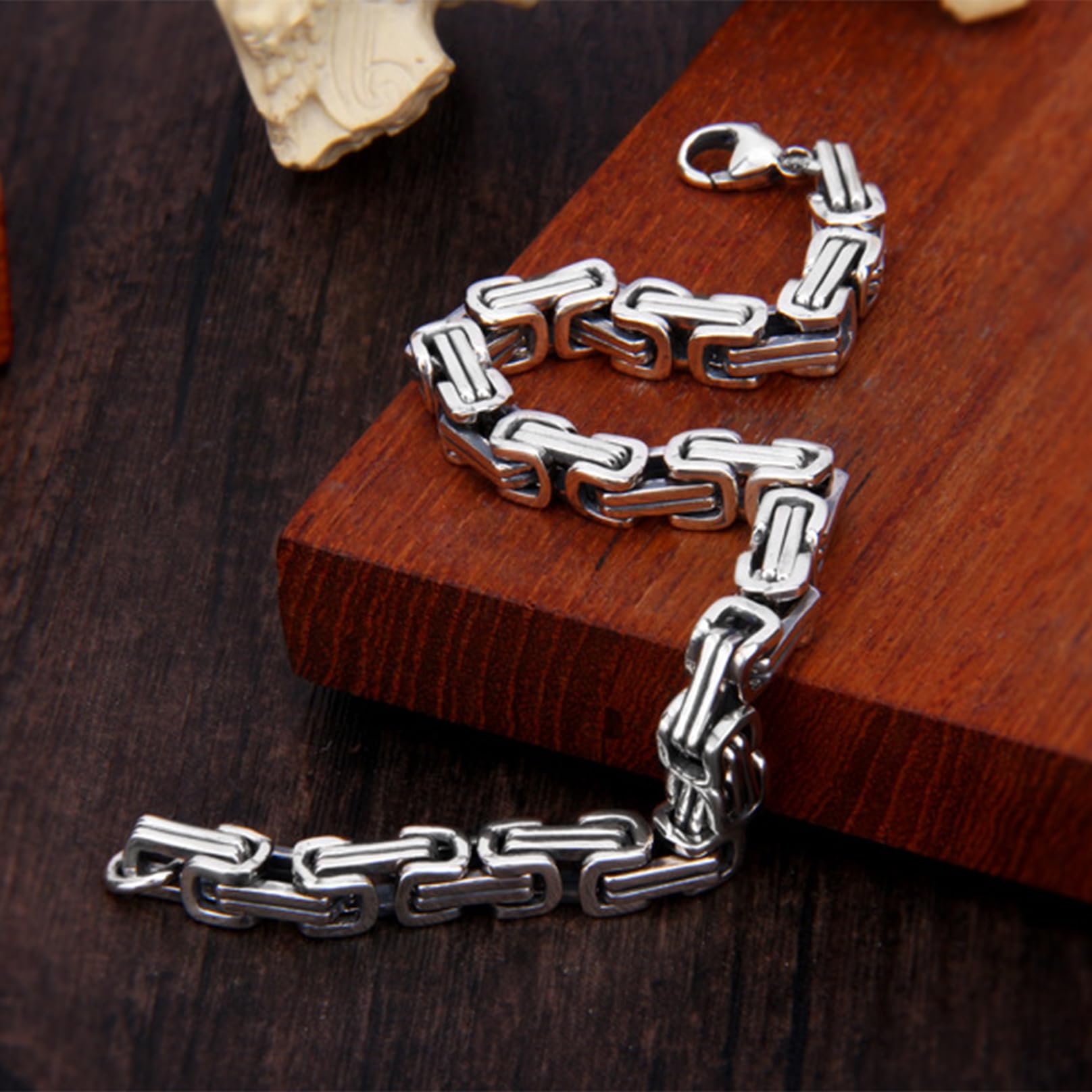 ZALTAS Hip Hop S925 Pulsera de plata esterlina para hombres Mujeres Tejidas de la cadena cubana Versión ancha Pulsera de la industria pesada 18 cm-22 cm Joyas de moda de co Silver- 22cm