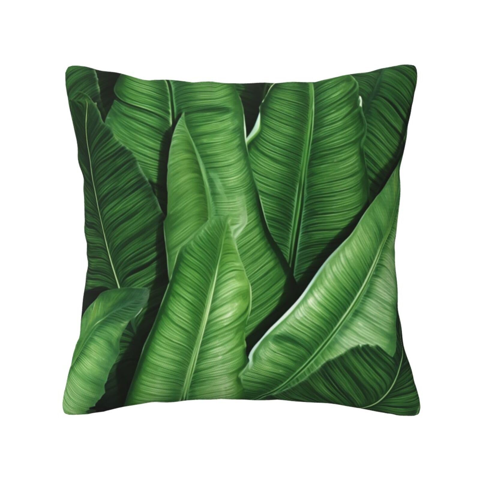 HerfsTThrow Pillow Covers 16""x16"" Banana Leaf Green Print Pillow Covers Decorative Square Pillowcases Soft Cozy Cushion Cases for Couch Sofa Bed Bedroom Living Room, Black