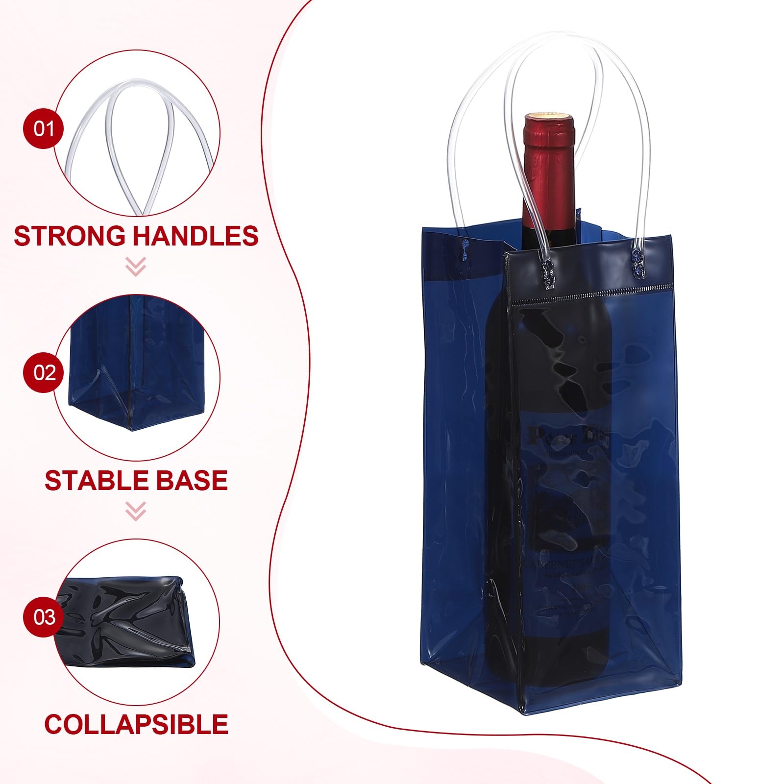 PATIKIL Bolsas De Vino Helado 10 Pcs Bolsas De Regalo Plegables Portátiles Transparentes De PVC Con Asas Para champaña Fiestas Al Aire Libre Cerveza Fría Bebidas Refrescadas Azul Marino