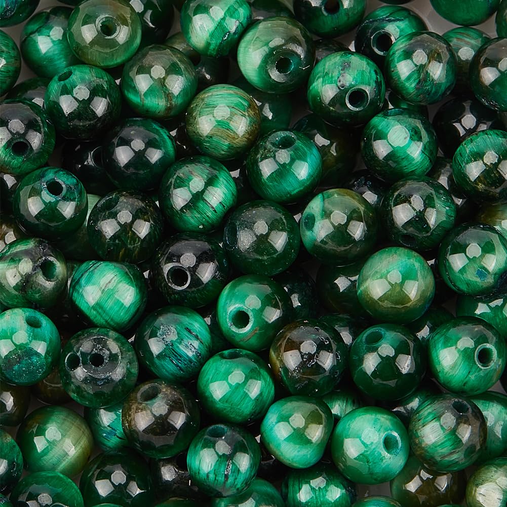 PONABEADIY 1 Box 6MM 120PCS Natural Green Tiger Eye Beads with Hole Round Stone Gemstone Dyed Polished Smooth Loose Spacer Bead Bulk for Jewellery Making Earrings Bracelets Necklace DIY Crafts Supply