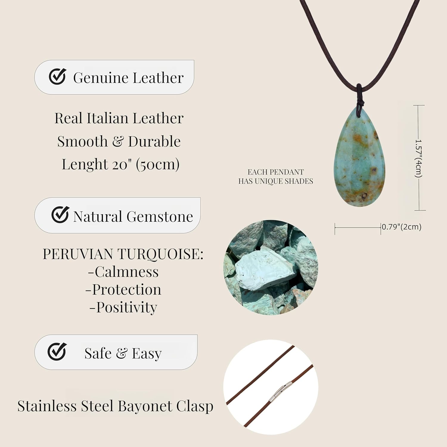 COAI Genuine Leather Necklace for Women, Teardrop Pendant Peruvian Turquoise Necklace for Women - Image 3