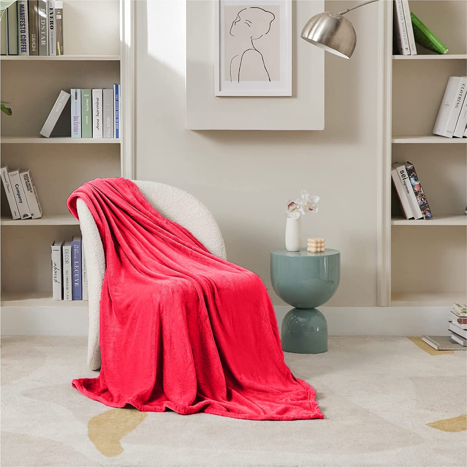 pierre donnaKing Size blanket for bed - fleece sofa blanket soft and light blanket 220x200 cm (Light Red)