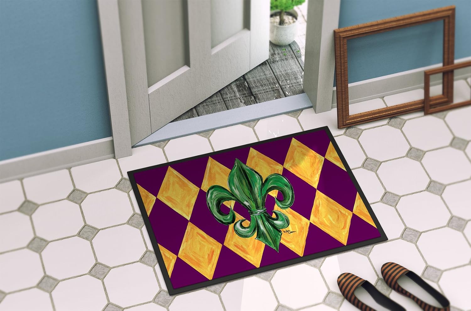 Caroline's Treasures Mardi Gras Fleur De Lis Purple Green and Gold Indoor or Outdoor Mat, 18 inches x 27 inches, Multicolor - Image 3
