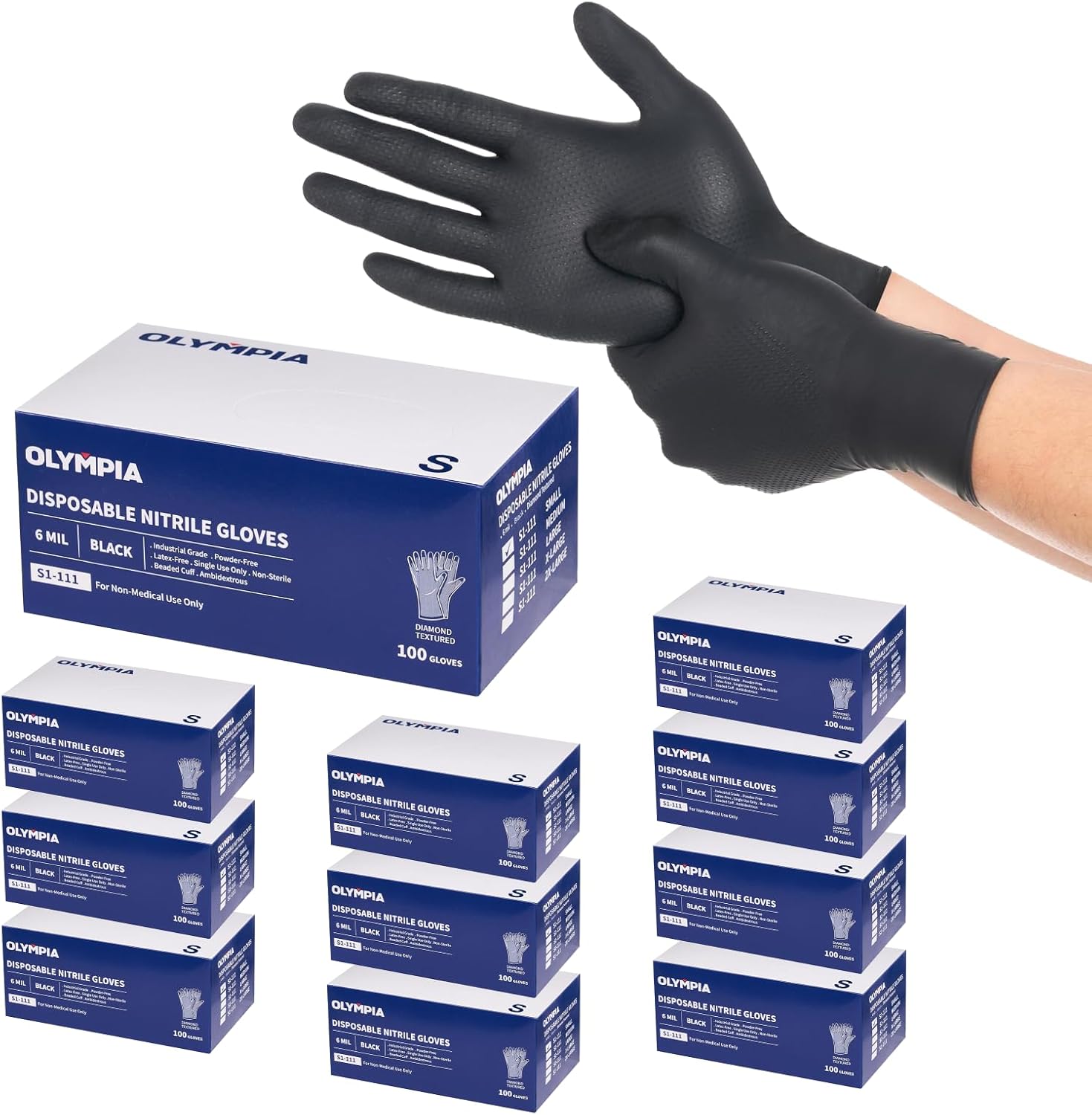 NORTHSKY Olympia Disposable Nitrile Gloves, 6 mil, Diamond, Black or Orange 100/1000 count