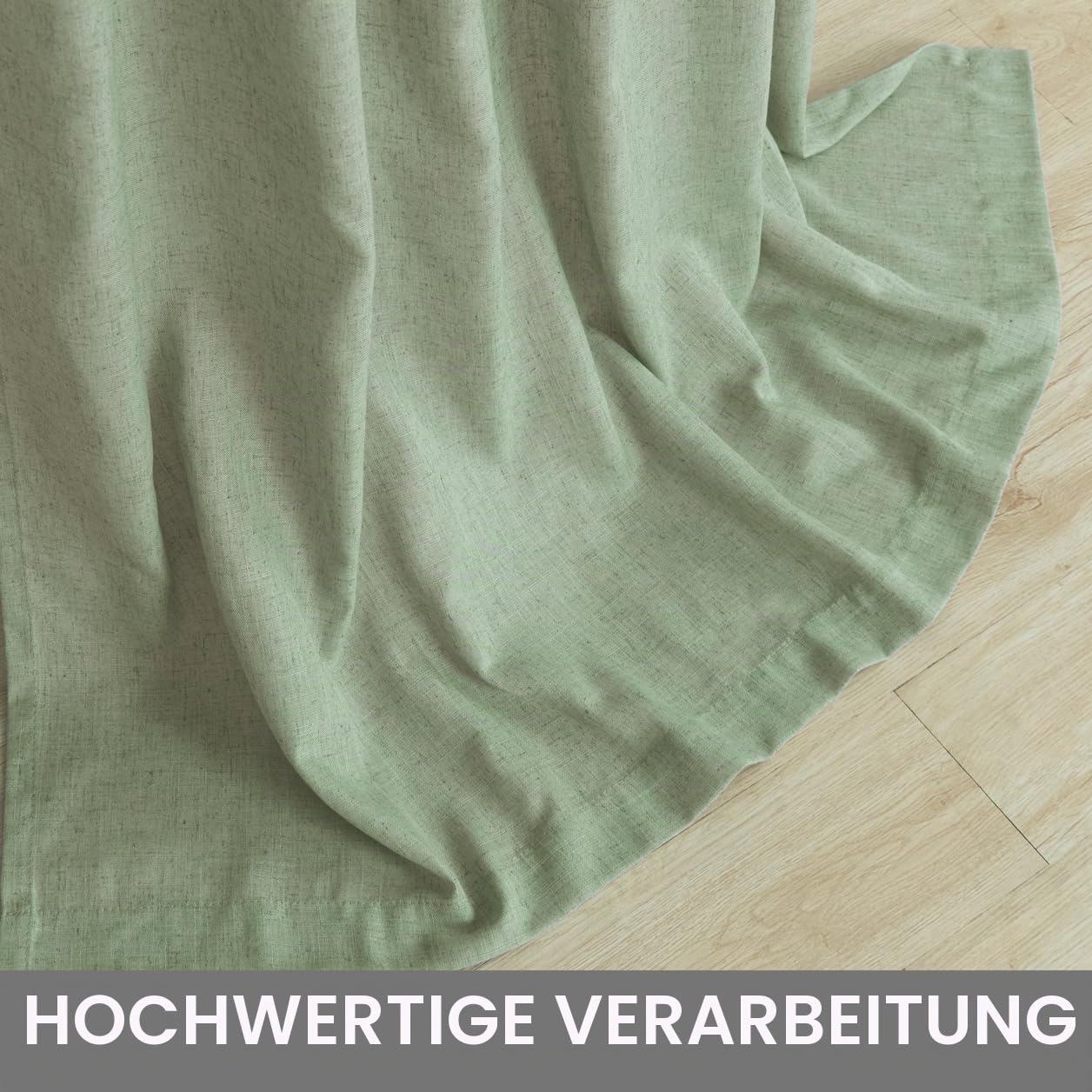 KOUFALL Salbeigrüne Leinen Vorhänge 213 cm Boho Bettvorhänge 2 Paneele Set Schlafzimmer