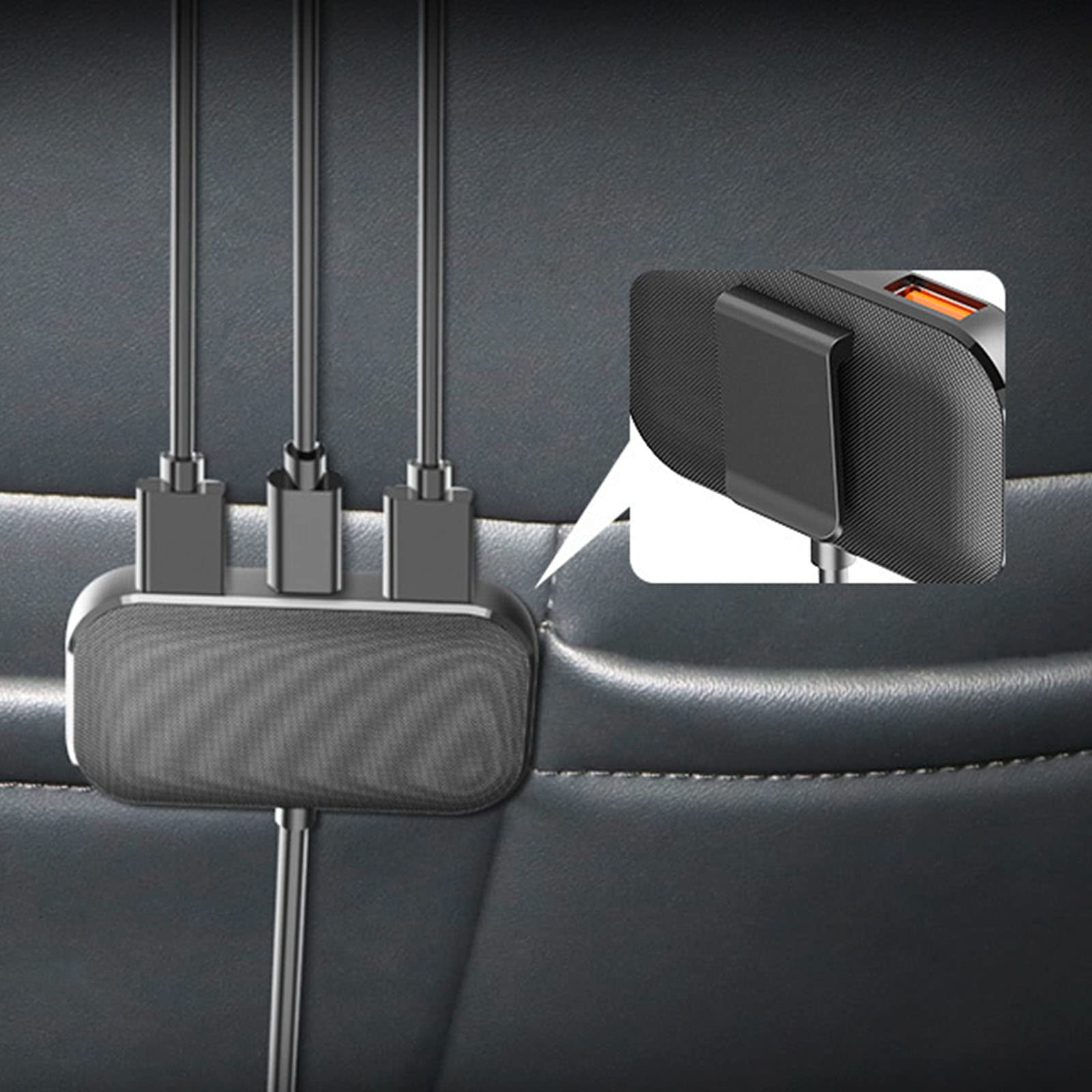 Adaptador de cargador de coche USB de 5 puertos múltiples para múltiples dispositivos, adaptador de coche con cable para carga de asiento trasero, adaptador de cargador de coche de 5 puertos