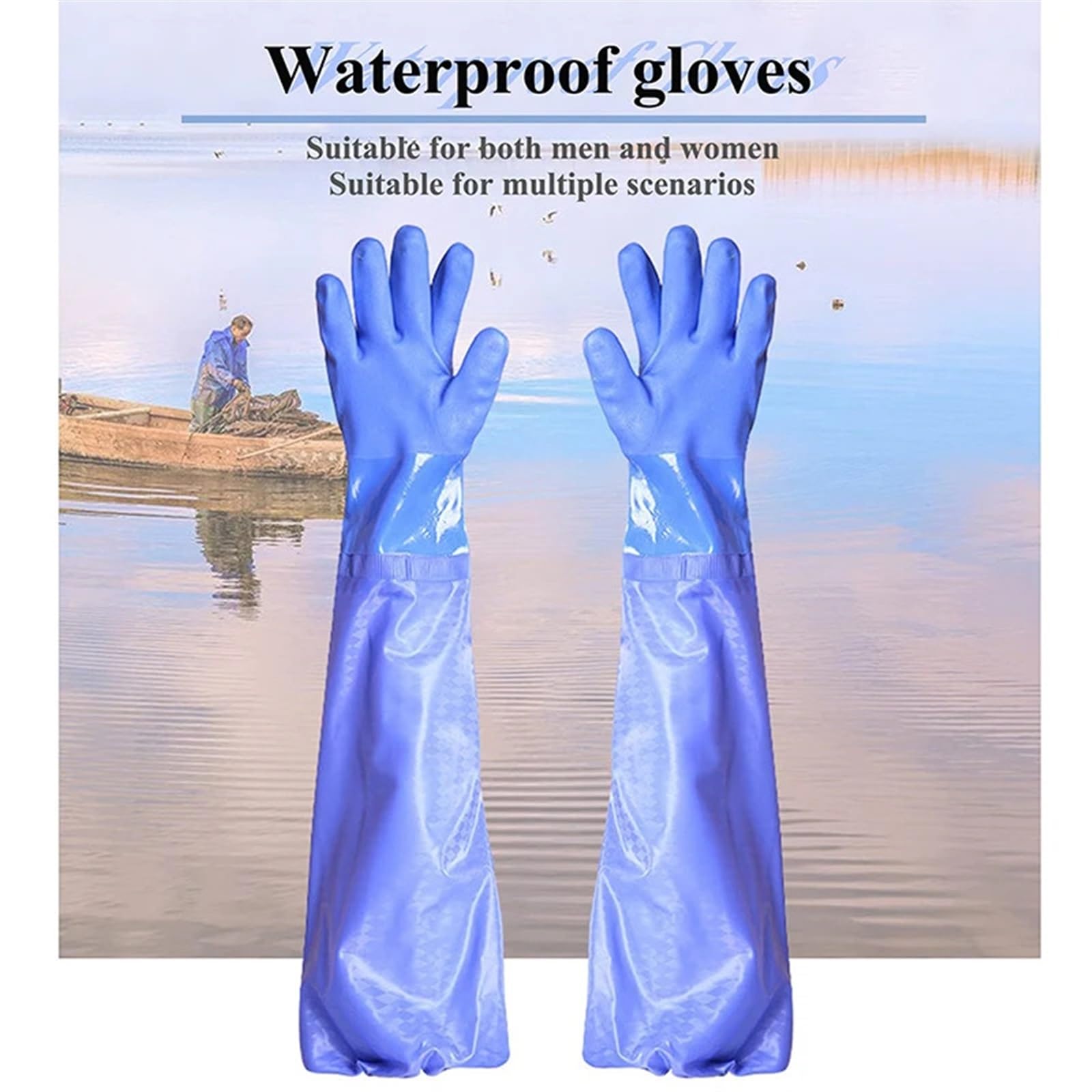 1 par de guantes largos goma impermeables PVC for pesca industrial y agrícola, limpieza reutilizables manga larga Para La Industria Del Agua, Jardinería, Agricultur