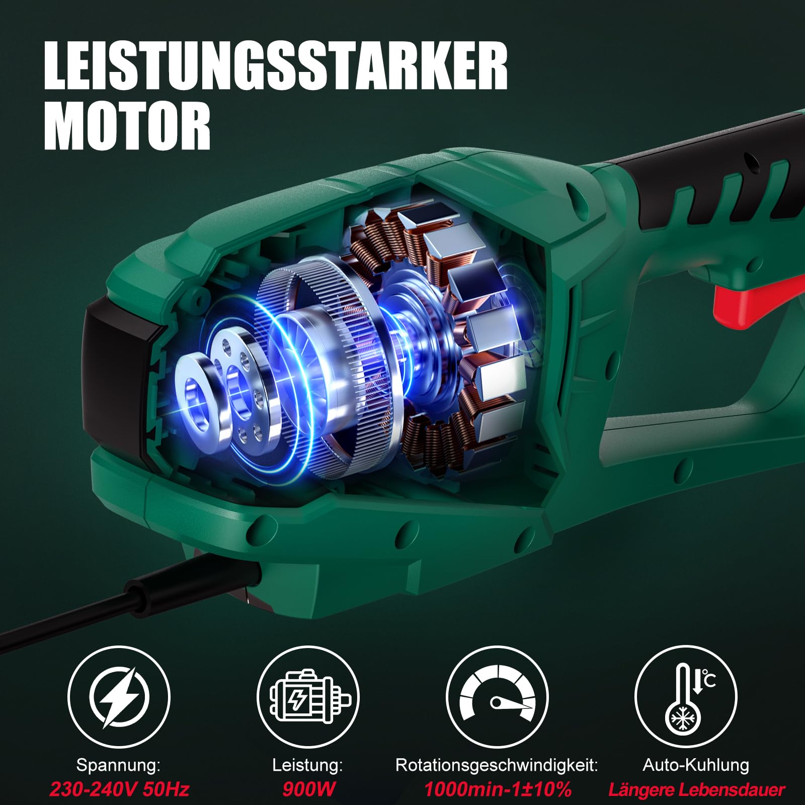 HYCHIKA Teleskopheckenscheren Elektrisch 900W, Heckenschere Teleskop-Astschere, Power Hedge Trimmer, Hochentaster 200-250 cm Verstellbare Reichweite, Schwenkbarer Kettensägenstab für Hof & Garten