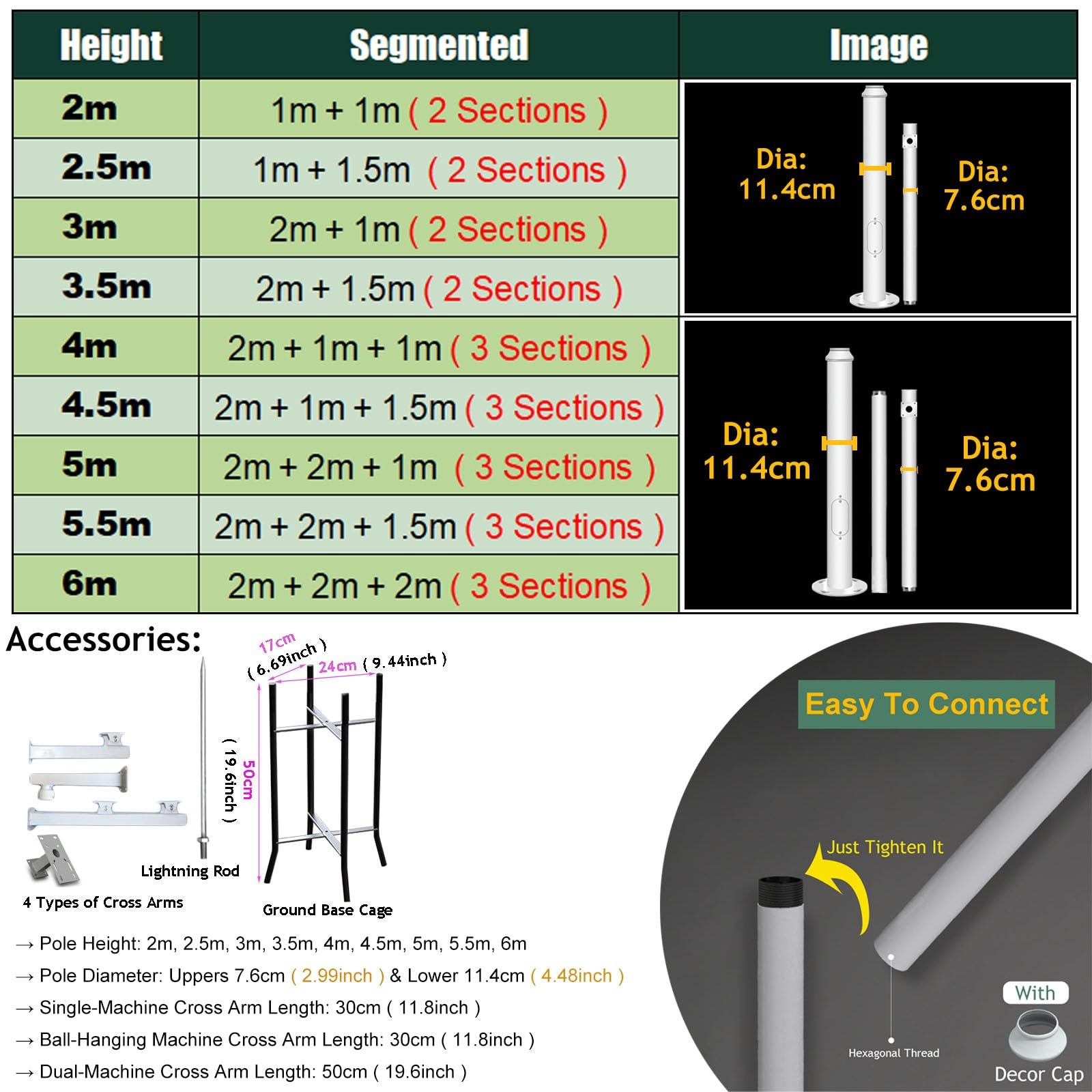 Soporte para cámara de Seguridad, Outdoor Security Camera Pole Mount with Brackets White 200-600cm(550cm Tall)