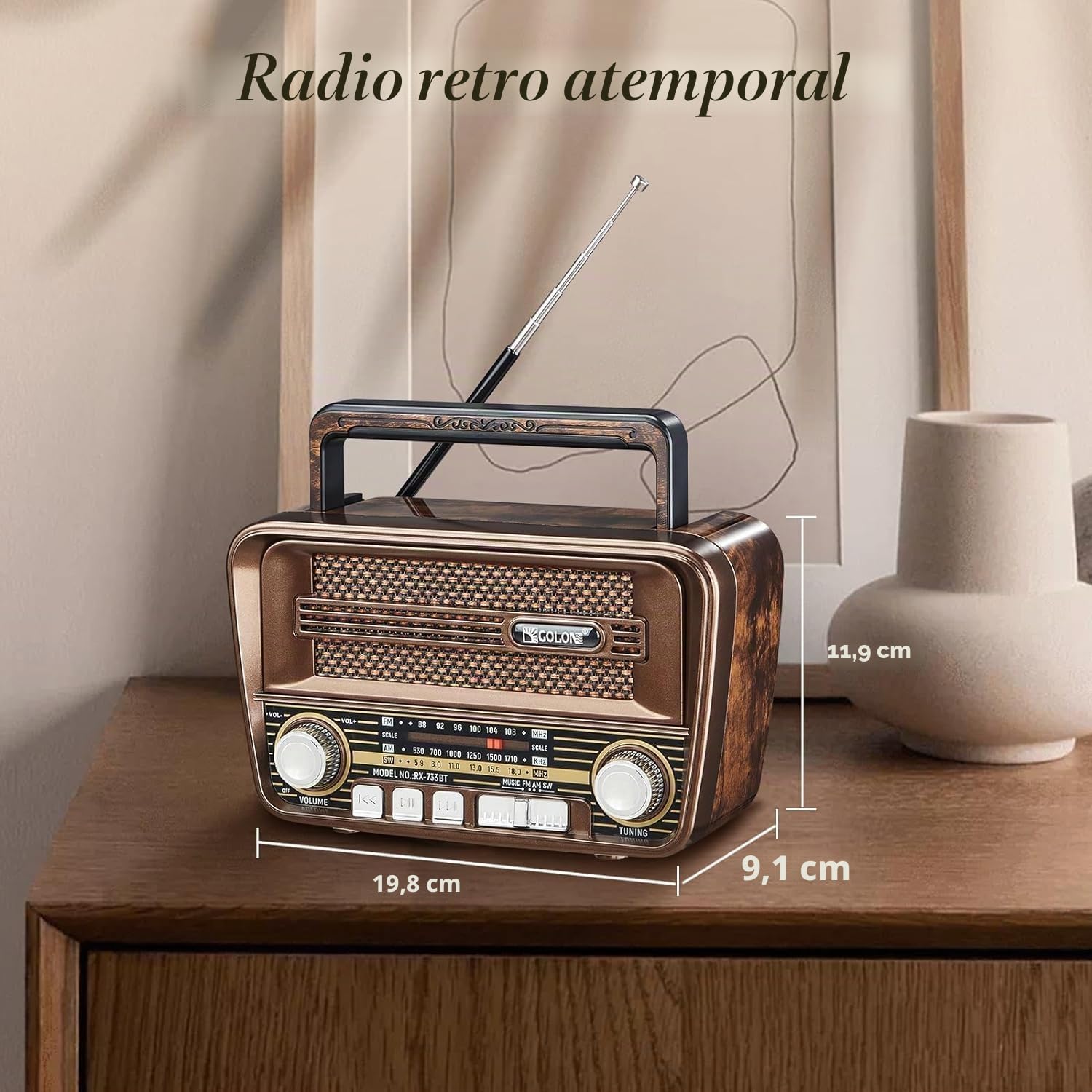 Gelielim Radio retro AM FM, radios portátiles de onda corta con la mejor recepción, altavoz Bluetooth 5.3, radios alimentadas por pilas, compatible con tarjeta TF/USB, idea de regalo para mayores