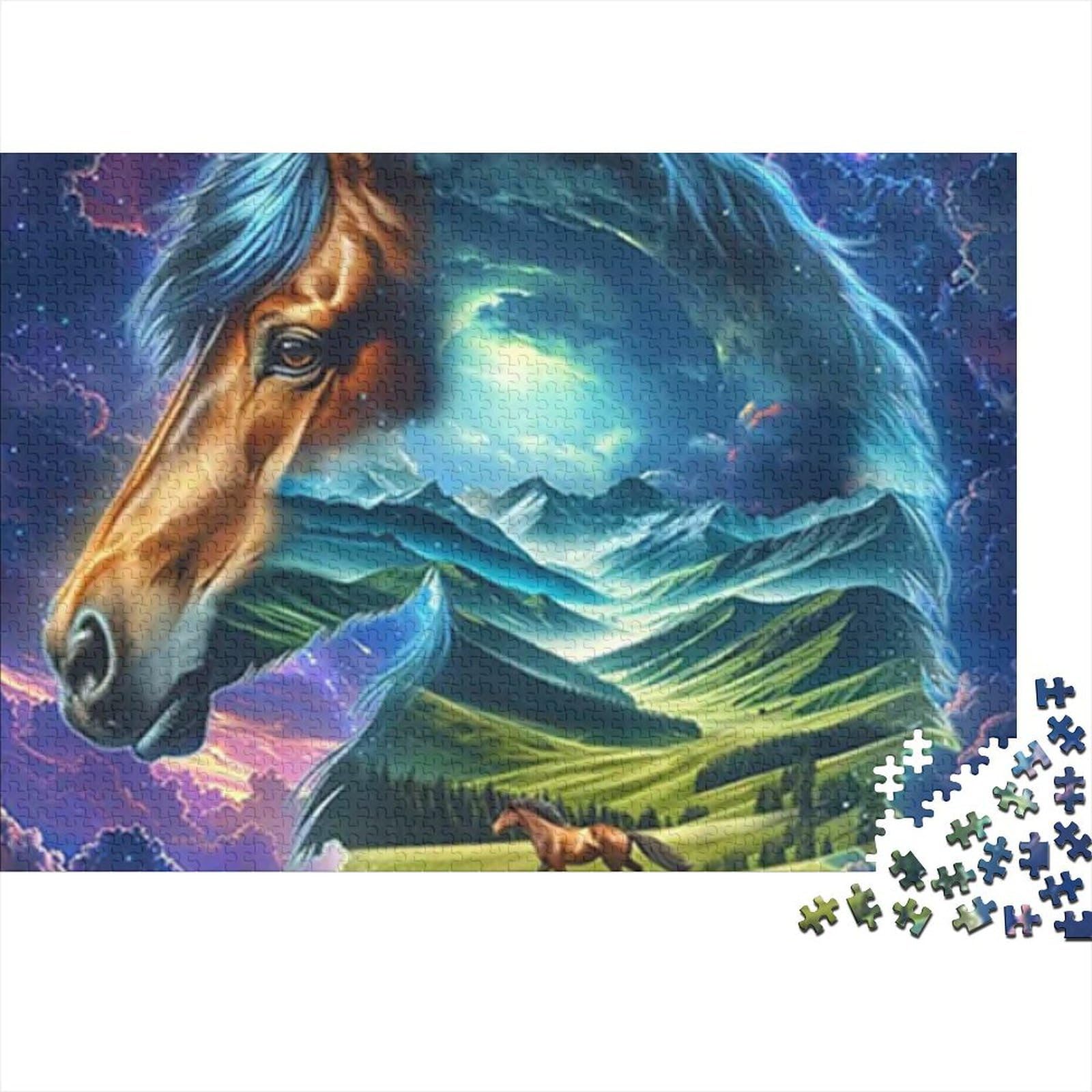 Fantasy Horse Scenic Landscape 1000 Piece Jigsaw Puzzle Paper for Adults Relaxation Focus Home Gift Decor 38x26cm/1000pcs
