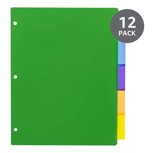 MockWares Basics 5-Tab Plastic Binder Dividers 12 Sets