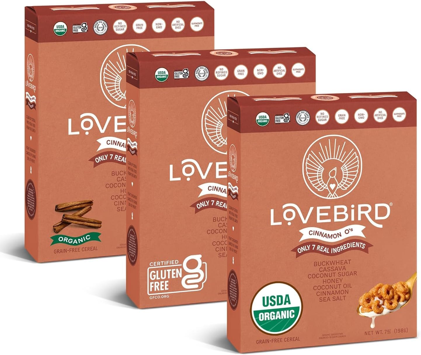 Organic Cereal That Actually Tastes Good - 100% Real Food & Healthy Gluten Free Cereal, No Refined Sugar, Paleo, Keto Friendly Healthy Snacks for Kids, Adults - Cinnamon, 3-Pack