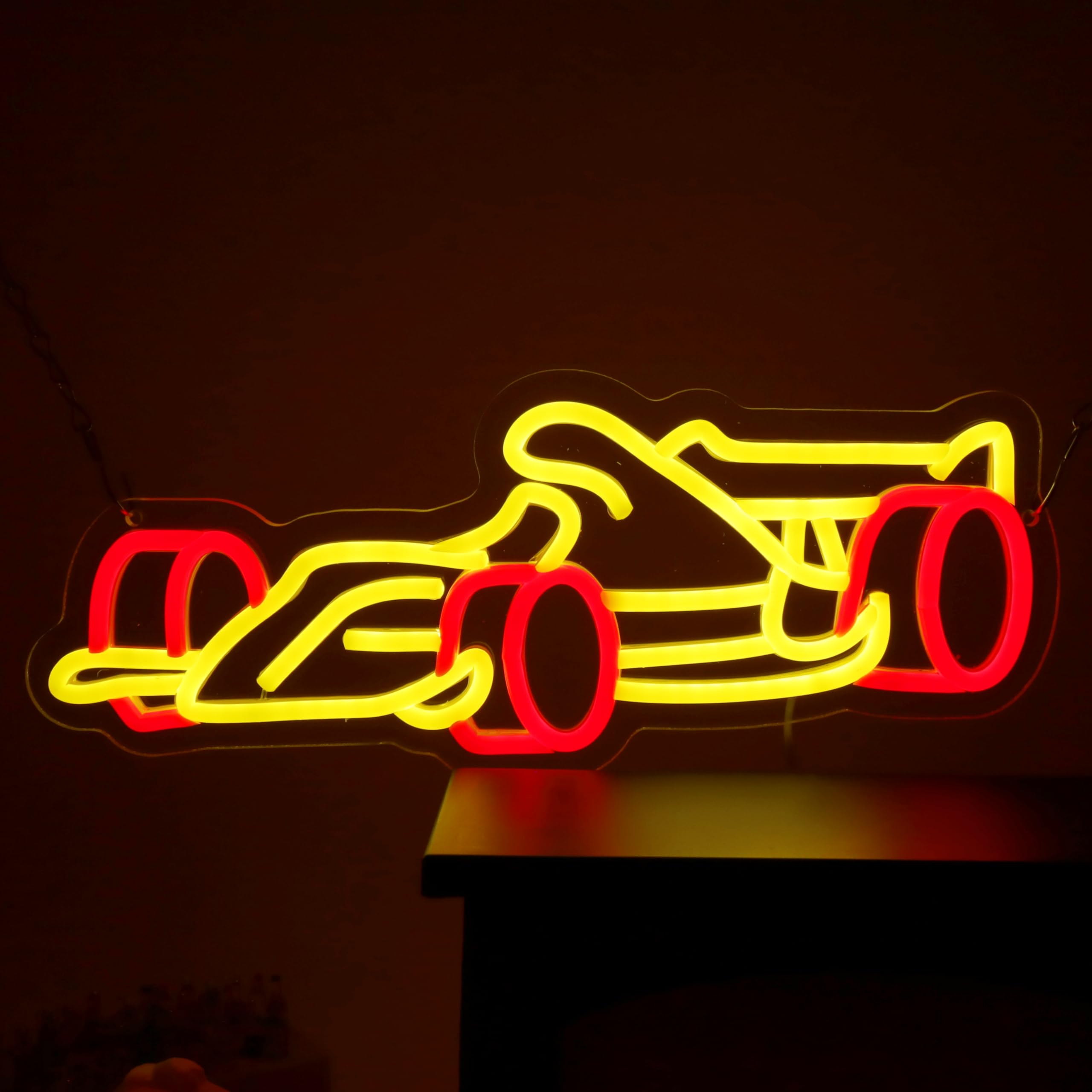 Car Neon Sign Dimmable Racing LED Neon Sign Wall Decor Racing Fan Room Game Room Man Cave Racing Competition Garage Decor Gift 15.6 * 6.2 Inch