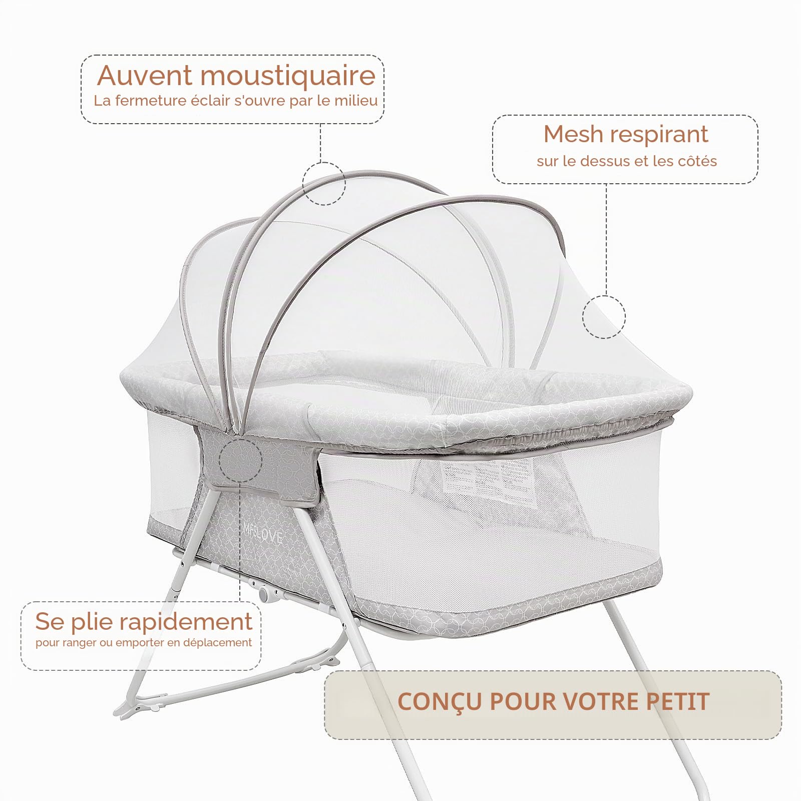 Lit de bébé portable avec moustiquaire, berceau pliable nouveau-né à 6 mois