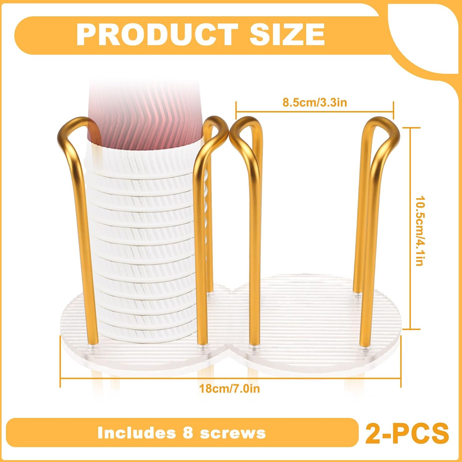 Double Slot Bathroom Cup Dispenser, Home Mouthwash Cup Holder for Countertop, Disposable Paper Glasses Holder Storage Rack for Kitchen Organizer (Gold)