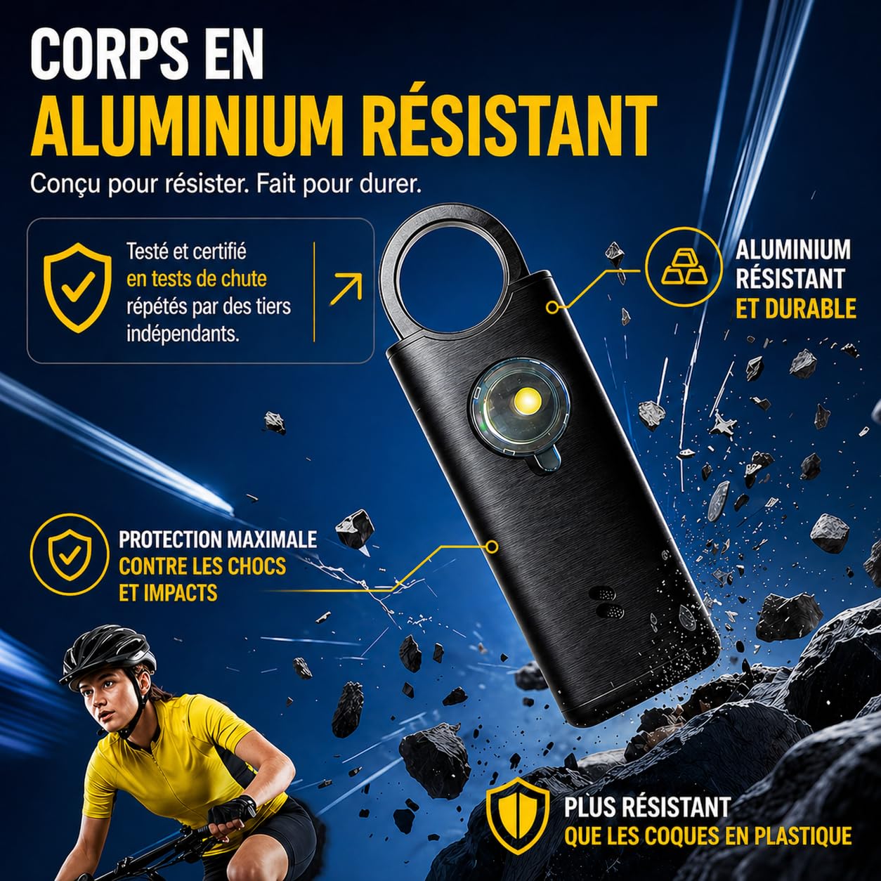 VOLTEK News kit Alarme métal loquet de sécurité (Blanc) Femme Defense + detecteur Porte et fenêtre autodéfense Auto Alarme Mini Autonome + sifflet Urgence personnelle Lampe puissante 135 DB, USB-C
