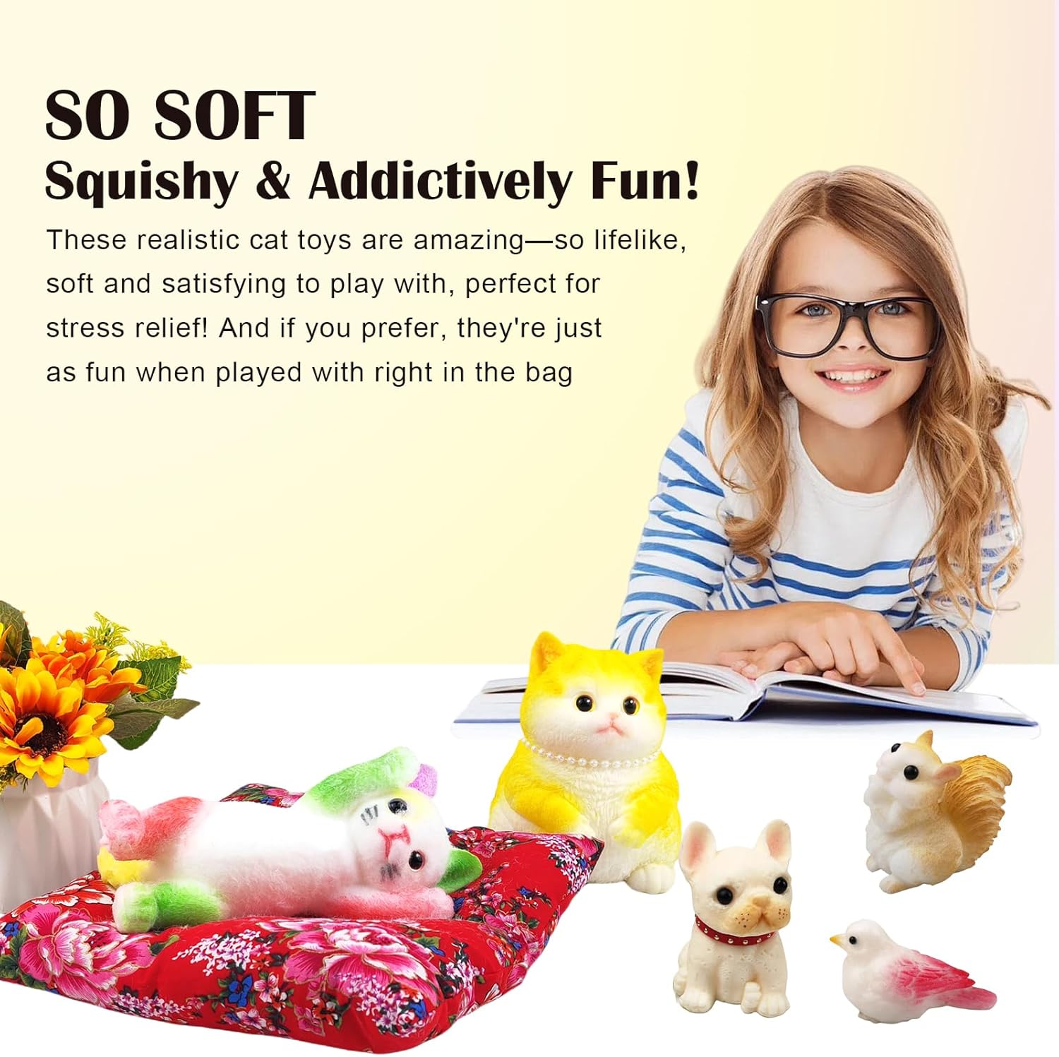 Big Hand Painted Cat Squishy Toys，Large Cute Ultra Soft Kitty Squeeze Fidget Toy for Stress Relief,Kawaii Squishies Sticky Animal Toy for Adults Kids,Decompression Sensory Balls Toys for Autism
