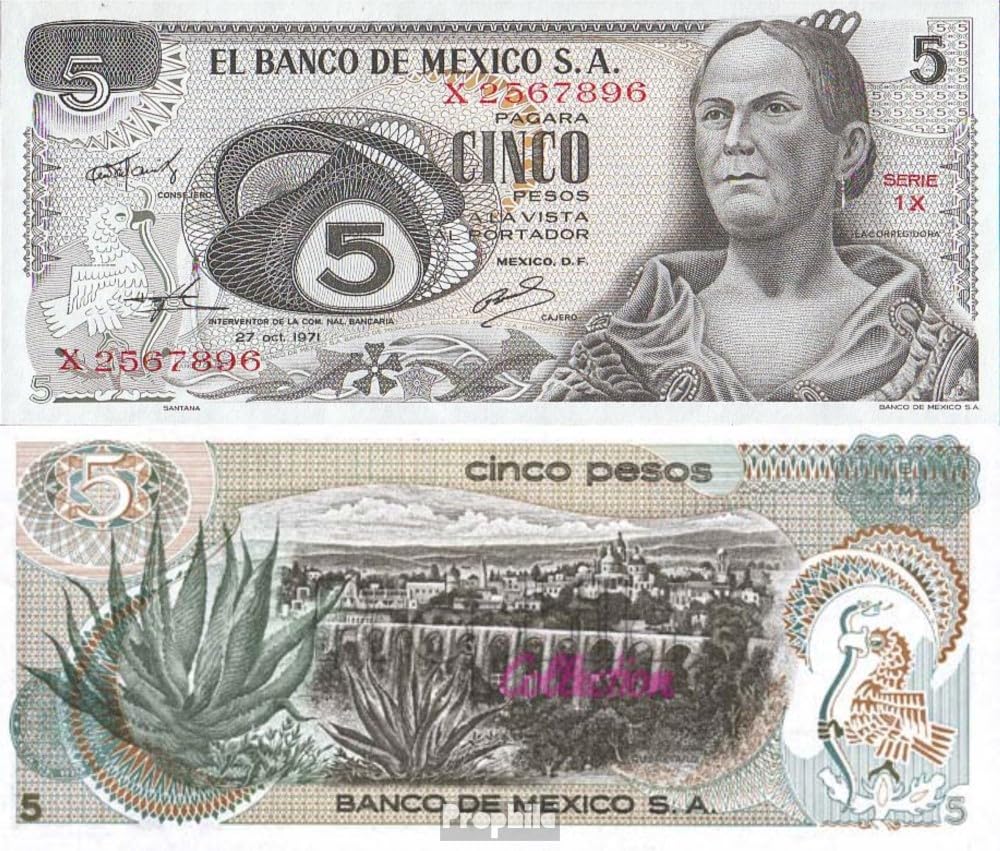 Prophila Collection Banknote Mexico Pick-number: 62b uncirculated 1971 5 Pesos (money for collectors - no means of payment) plants/mushrooms