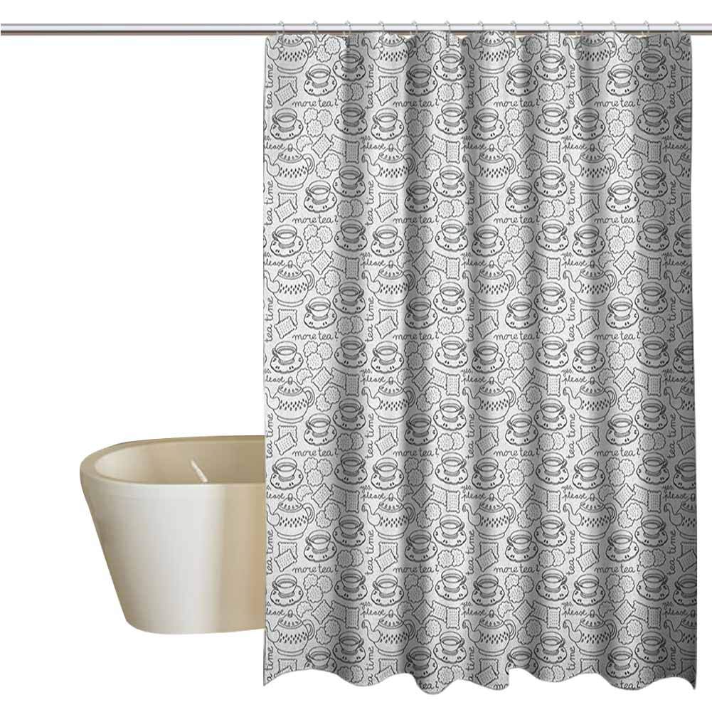 Noise Reducing Curtain Lush Decor Doodle Drawing Monochrome Tableware Pattern with Biscuits and More Tea Quote 66x72 Inches