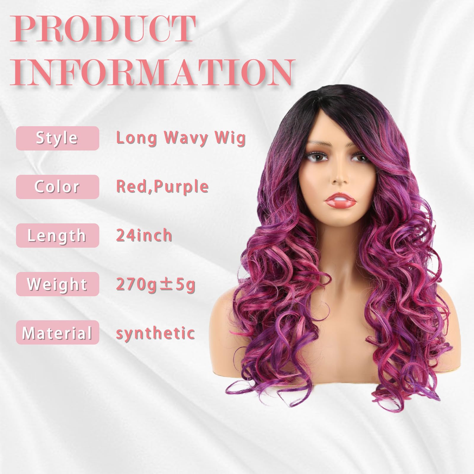 AISI BEAUTY Colorful Wig Cosplay Costume Wig Long Natural Loose Wavy Red Mixed Purple Wigs for Women and Girls …