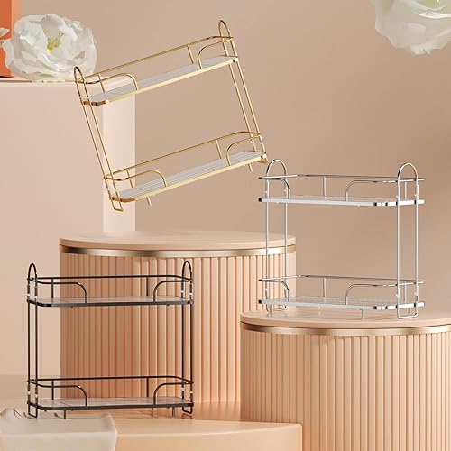 Miniatura 7 de Organizador de esquina de 2 niveles para encimera de baño, organizador cosmético para el cuidado de la piel, bandeja de perfume para encimera de