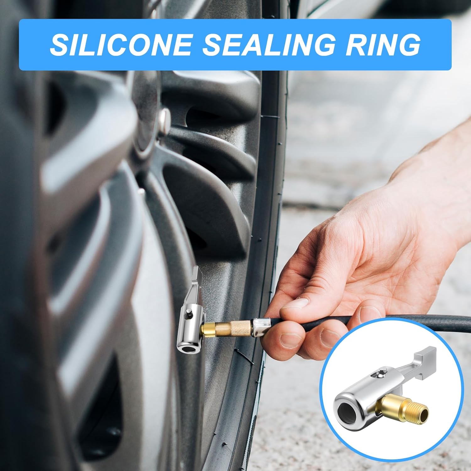 2 Pcs Tire Inflator Hose Adapter Lock on Air Chuck Locking, Metal Locking Air Chuck with Standard Tire Valve Thread No Leakage Inflating Nozzle for Portable Tires Pump, Airs Compressor