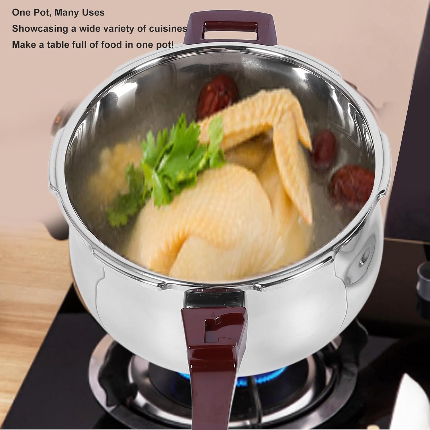 Large Capacity Stainless Steel Pressure Cooker Safety Valve Anti Clogging Cover, Compatible with Induction Cooker, Gas Stove, Electric Stove, Ceramic Stove (9L)