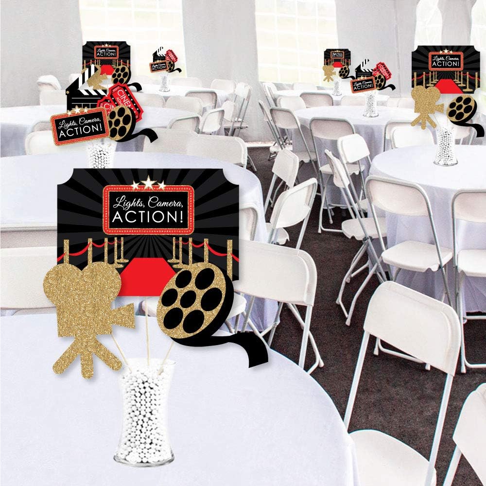 Big Dot of Happiness Red Carpet Movie Night - Premium Table Centerpiece Set, Double-Sided Printed Cardstock Toppers, Celebration Decor Kit - 35 Pieces (Pack of 2)