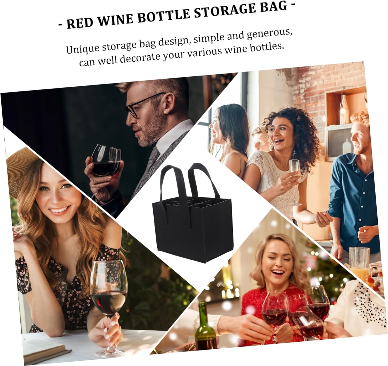Portable Wine Carrying Bag with Removable Divider, Felt Black