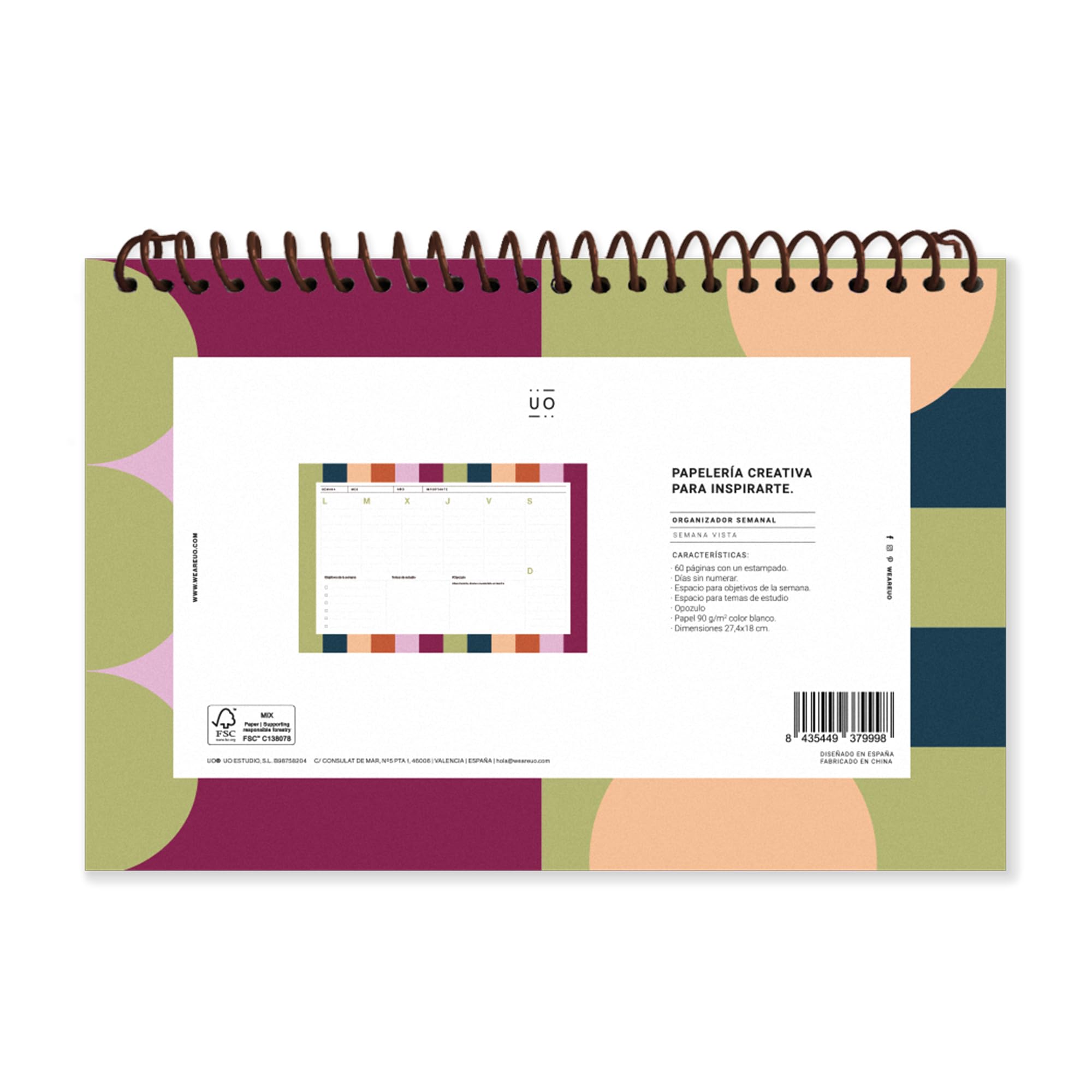 UO Organizador Semanal Planificador- Opoplanner. Días sin numerar, 60 páginas, papel de calidad 90gr, espacio creativo, notas, oposiciones, 280x180mm