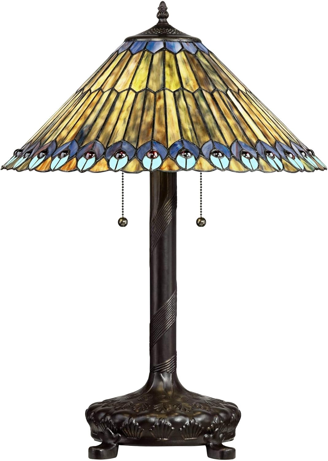 Robert Louis Tiffany Traditional Tiffany Style Table Lamp 26" High Antique Sculptural Dark Bronze Peacock Antique Art Glass Shade for Living Room Bedroom House Bedside Nightstand Cottage Core Decor