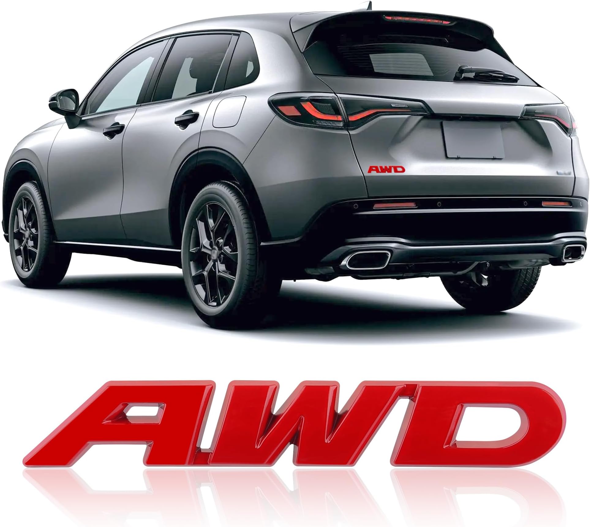 3D AWD Car Emblems and Badges with Adhesive,Premium Exterior Metal Stickers for Car Decoration,Universal Car Stickers Replacement for Tailgate Front Grille Hood Trunk (Red)