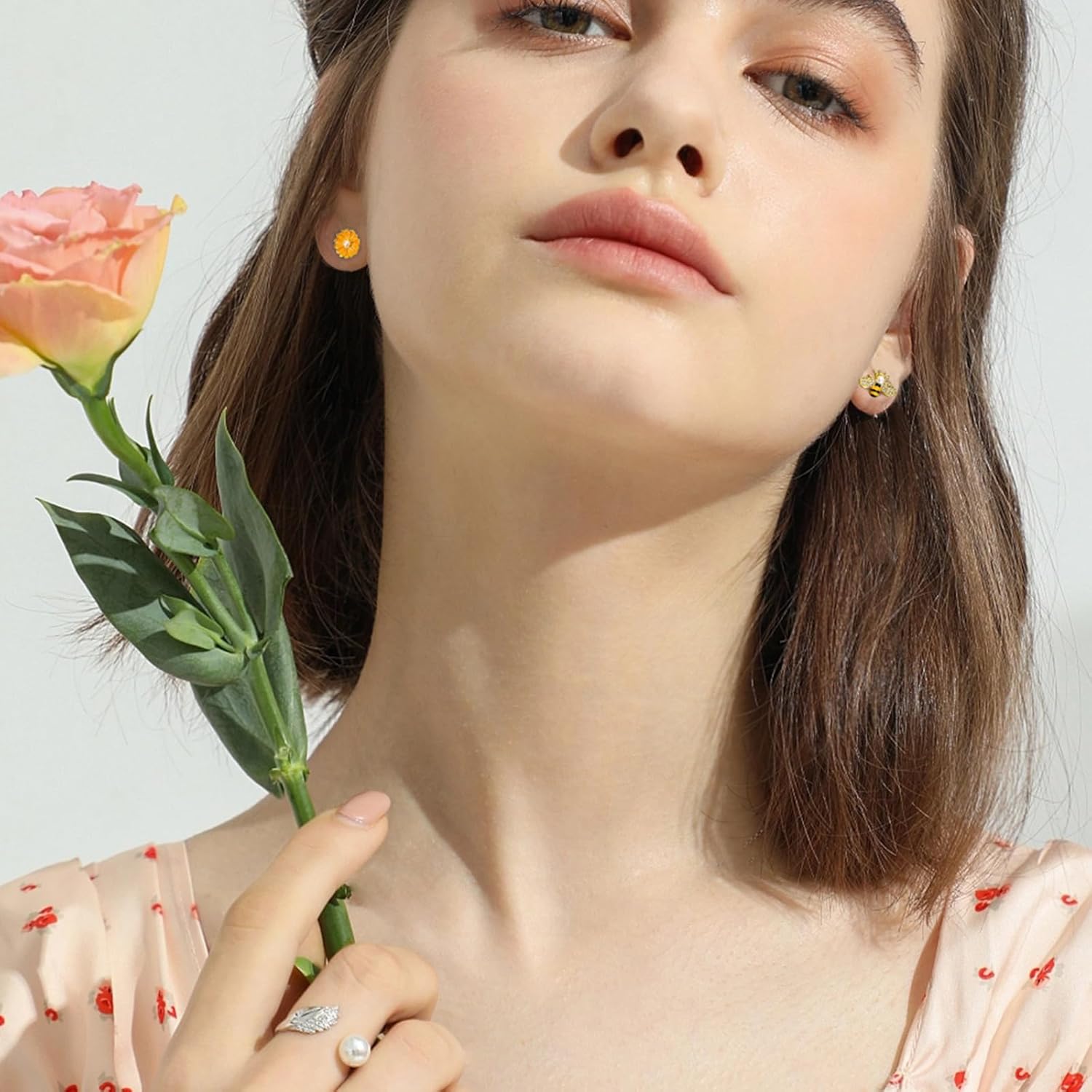 14K Gold Plated Earrings for Women Trendy, Bumble Bee Daisy Stud Earrings for Women with 925 Sterling Silver Post, Cute Animal Jewelry Gifts for Women