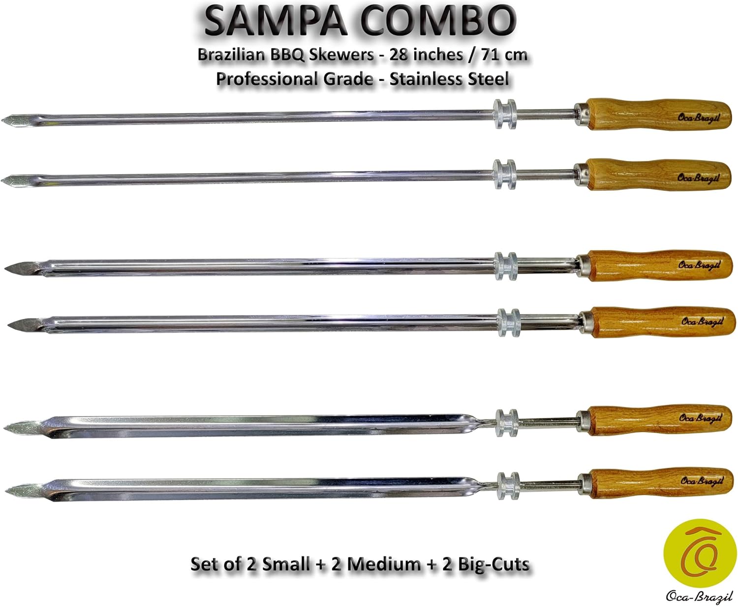 Sampa Combo - Set of 6 Brazilian Skewers for BBQ 28" - Professional Grade