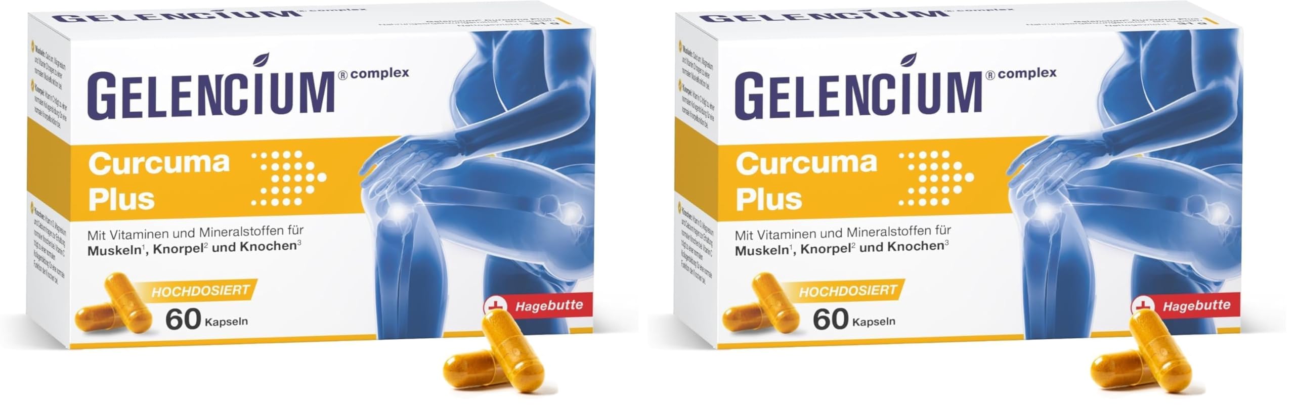 Gelencium Curcuma Plus – Hagebutte & 8 Vitaminen, ohne Piperin – 2 Packungen
