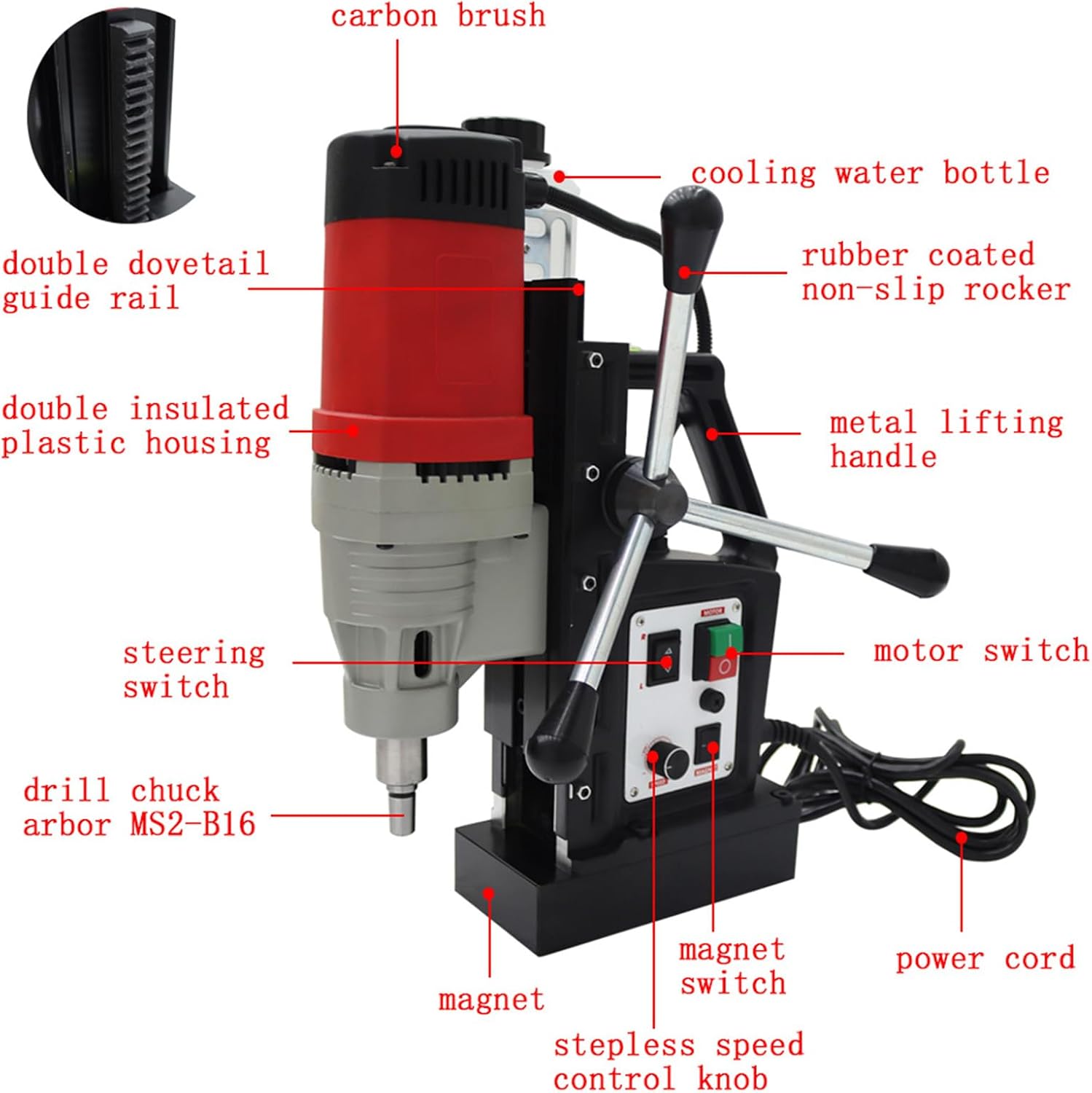 INTSUPERMAI Portable Multi-functional Magnetic Drill Magnetic Drill Press Machine Electric Portable Bench Drilling Machine Magnetic Force Magnetic Drilling System 110V 1400W