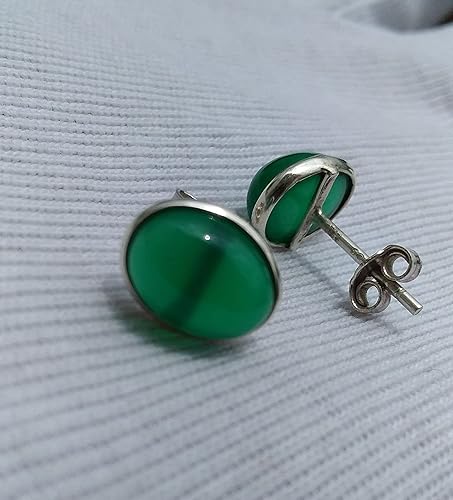 Natural Green Onyx 925 Sterling Silver Post With Friction Back Studs Earrings for Women Teen Girls 7x9 MM Oval Gemstone May Birthstone Jewelry